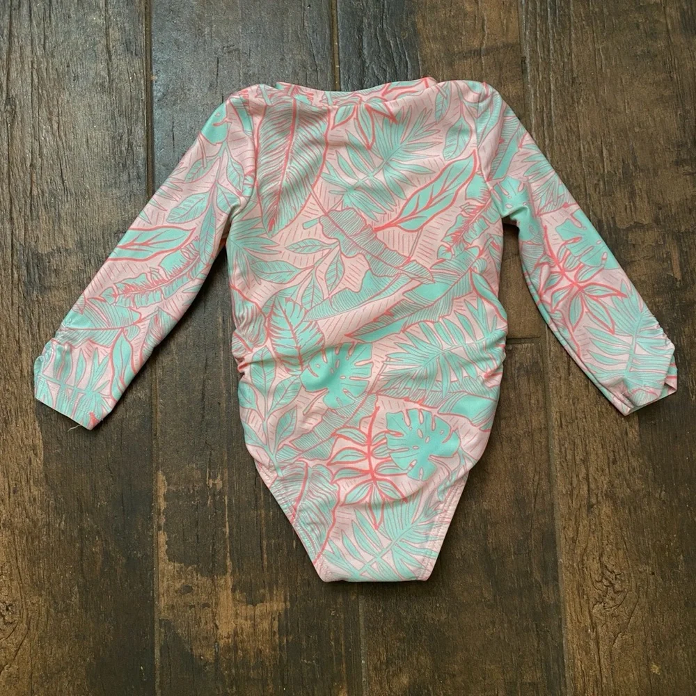 Cat & Jack Toddler Girl Rash Guard Swimsuit 18M Mint & Pink